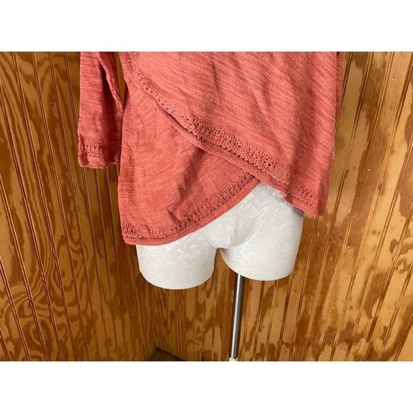 Anthropologie Moth Sweater Pullover Surplice Orange Knit 3/4 Sleeve Hi-Low Sz XS - Picture 4 of 7